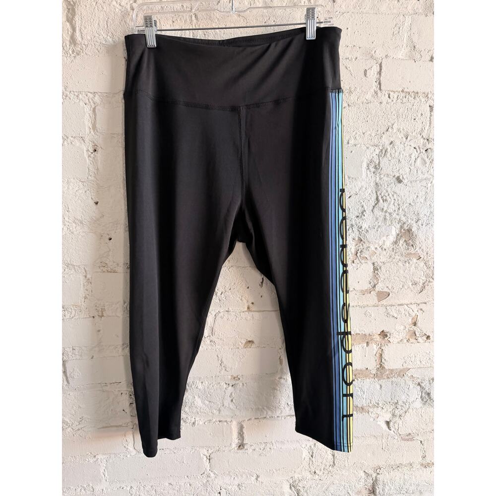 Bebe Sport Black High Rise Leggings Womens 1X Logo Stripe Stretch Cropped